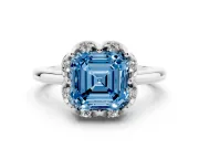 Asscher Cut Petal Halo Engagement Ring Setting for a Fancy Blue Lab-Grown Diamond | Sterling Silver