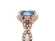 Princess Cut Milgrain Halo Engagement Ring Setting for a Fancy Blue Lab-Grown Diamond | Graduated Shoulders | Rose Gold