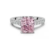 Radiant Cut Pavé Solitaire Engagement Ring Setting for a Fancy Pink Lab-Grown Diamond | Crossover Gallery | Platinum