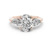 Oval Three-Stone Engagement Ring Setting | Pear Side Stones | Rose Gold