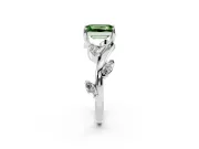 Fancy Green Emerald Cut Diamond Solitaire Ring Set in White gold with Twisted Marquise Accent Band