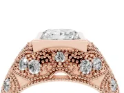 Princess Cut Vintage Bezel Engagement Ring Setting | Beaded Paisley Shoulders | Rose Gold