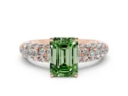 Emerald Cut Multi Row Pave Engagement Ring Setting for a Fancy Green Lab-Grown Diamond | Rose Gold