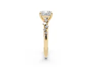 Cushion Cut Diamond Solitaire Vine Band Ring Set in Yellow gold with Round Accents and Prong Setting