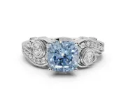 Cushion Cut Swirl Engagement Ring Setting for a Fancy Blue Lab-Grown Diamond | Sterling Silver