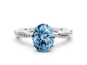 Fancy Blue Oval Cut Diamond Solitaire Ring Set in Silver with Twisted Band and Bead Prong Setting