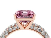 Asscher Cut Multi Row Pave Engagement Ring Setting for a Fancy Pink Lab-Grown Diamond | Rose Gold