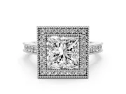 Princess Cut Vintage Milgrain Halo Engagement Ring Setting | Bezel Head | Platinum