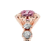 Cushion Cut Floral Engagement Ring Setting for a Fancy Pink Lab-Grown Diamond | Petal Frame and Side Stones | Rose Gold