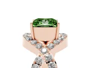 Fancy Green Princess Cut Diamond Solitaire Twist Band Pavé Engagement Ring Set in Rose gold
