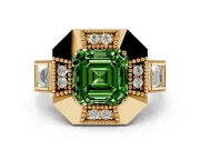 Fancy Green Asscher Cut Diamond Milgrain Halo Ring Set in Yellow gold with Split Shank