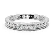 Round Lab-Grown Diamond Milgrain Pavé Eternity Band | Carved Side Walls | Platinum