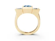 Fancy Blue Round Cut Diamond Three-Stone Channel Set Ring Set in Yellow gold with Smooth Polished Band