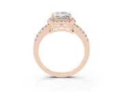 Princess Cut Diamond Pavé Band Halo Engagement Ring Set in Rose gold with Prong Setting