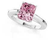 Fancy Pink Radiant Cut Diamond Solitaire Ring Set in White gold with Prong Setting and Classic Band