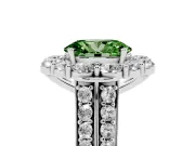 Fancy Green Oval Cut Diamond Halo Engagement Ring Set in White gold with Split Shank and Prong Setting