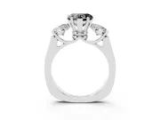 Heart-Shaped Three Stone Engagement Ring Setting for a Black Center | Plain Band | Sterling Silver