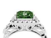 Fancy Green Princess Cut Diamond Halo Ring Set in Silver with Scrollwork Band and Prong Setting
