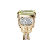 Emerald Cut Three Stone Engagement Ring Setting for a Fancy Yellow Lab-Grown Diamond | Tapered Pave Band | Yellow Gold