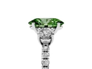 Fancy Green Oval Cut Diamond Three-Stone Ring Set in Silver with Pavé Band and Graduated Sides