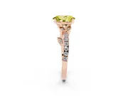 Fancy Yellow Oval Cut Diamond Solitaire Leaf-Inspired Ring Set in Rose gold with Pavé Band and Prong Setting