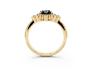 Fancy Black Radiant Cut Diamond Cluster Ring Set in Yellow gold with Beaded Band