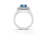 Fancy Blue Asscher Cut Diamond Halo Engagement Ring Set in Platinum with Solitaire Band and Prong Setting