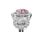 Round Three Stone Halo Engagement Ring Setting for a Fancy Pink Lab-Grown Diamond | Platinum