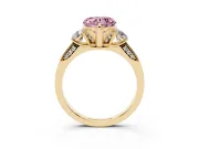 Heart-Shaped Hidden Halo Three Stone Engagement Ring Setting for a Fancy Pink Lab-Grown Diamond | Yellow Gold