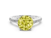 Round Pave Solitaire Engagement Ring Setting for a Fancy Yellow Lab-Grown Diamond | Sweeping Shoulders | White Gold