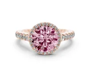 Round Halo Pavé Engagement Ring Setting for a Fancy Pink Lab-Grown Diamond | Rose Gold