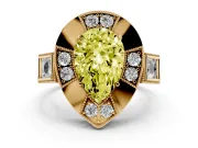 Fancy Yellow Pear Cut Diamond Milgrain Halo Ring Set in Yellow gold with Split Shank
