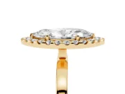 Marquise Cut Diamond Halo Solitaire Ring Set in Yellow gold with Pavé Band and Prong Setting