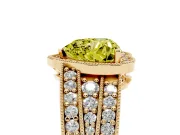 Fancy Yellow Heart Cut Diamond Halo Ring Set in Yellow gold with Accent Split Shank and Prong Setting