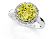 Fancy Yellow Round Cut Diamond Halo Ring Set in White gold with Solitaire Band and Prong Setting