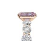 Emerald Cut Side Stone Engagement Ring Setting for a Fancy Pink Lab-Grown Diamond | Scalloped Prong Accents | Rose Gold