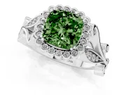 Cushion Cut Leaf Halo Engagement Ring Setting for a Fancy Green Lab-Grown Diamond | Sterling Silver