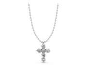 Round Lab-Grown Diamond Mini Cross Pendant Necklace | Individual Prongs | White Gold