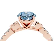 Fancy Blue Oval Cut Diamond Solitaire Leaf-Inspired Ring Set in Rose gold with Pavé Band and Prong Setting