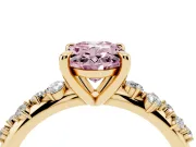 Fancy Pink Oval Cut Diamond Solitaire Vine Band Ring Set in Yellow gold with Round Accents and Prong Setting