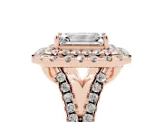 Emerald Cut Halo Split Shank Engagement Ring Setting | Rose Gold