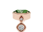 Fancy Green Oval Cut Diamond Vintage-Inspired Milgrain Ring Set in Rose gold with Marquise Stations of Round Accents
