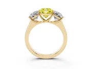 Cushion Cut Three Stone Engagement Ring Setting for a Fancy Yellow Lab-Grown Diamond | Basket Prong Heads | Yellow Gold