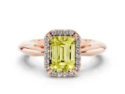 Emerald Cut Halo Engagement Ring Setting for a Fancy Yellow Lab-Grown Diamond | Plain Tapered Band | Rose Gold