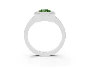 Fancy Green Radiant Cut Diamond Halo Engagement Ring Set in Platinum with Pavé Band and Round Halo Stones