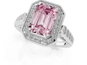 Emerald Cut Graduated Milgrain Halo Engagement Ring Setting for a Fancy Pink Lab-Grown Diamond | Platinum
