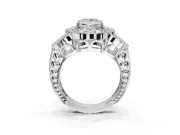 Princess Cut Vintage Floral Halo Engagement Ring Setting | Engraved Milgrain Band | Platinum