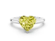 Fancy Yellow Heart Cut Diamond Solitaire Ring Set in Silver with Cathedral Band and Prong Setting