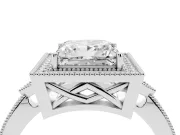 Princess Cut Vintage Milgrain Halo Engagement Ring Setting | Graduated Pavé Band | Platinum