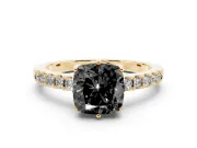 Cushion Cut Hidden Halo Engagement Ring Setting for a Black Center | Yellow Gold